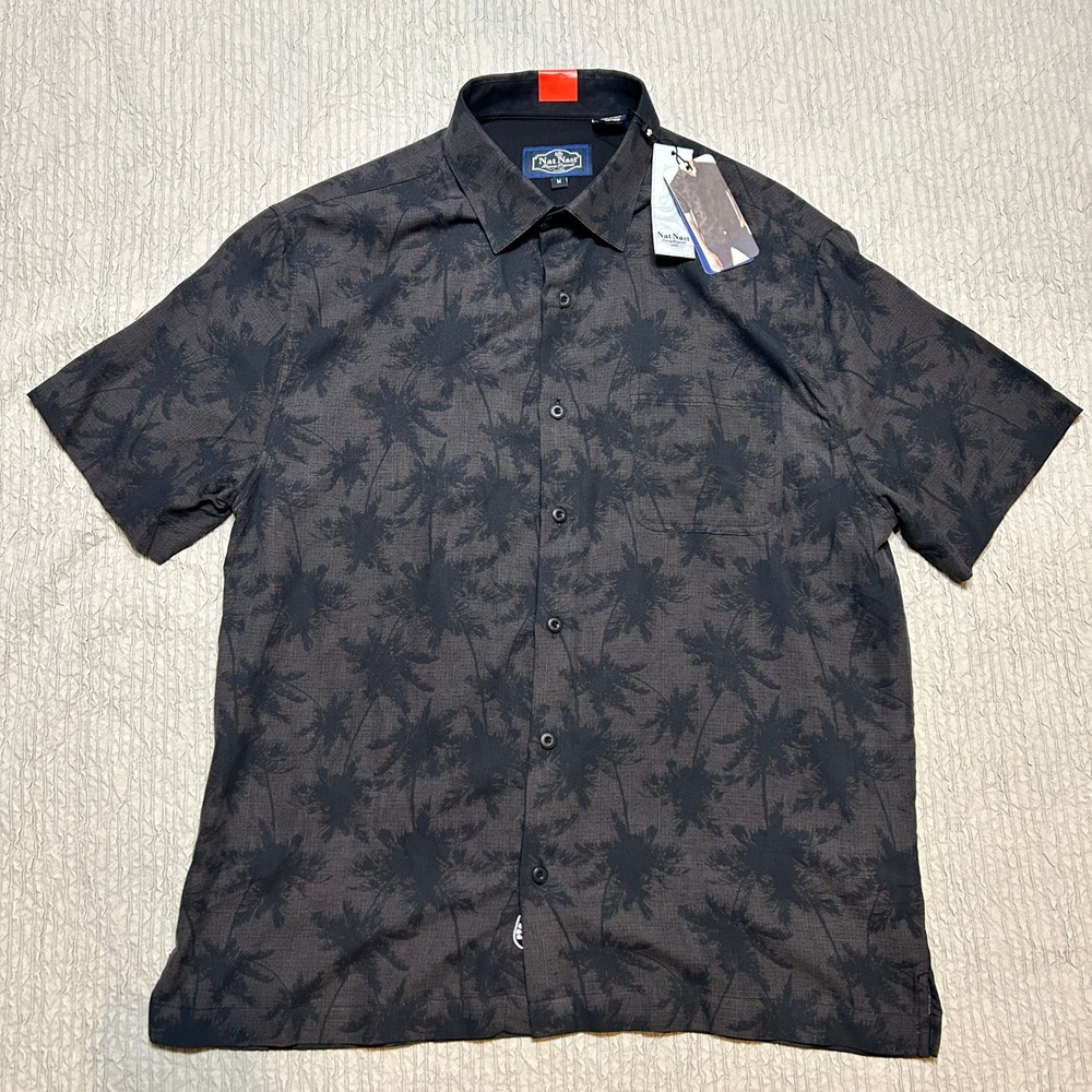 Nat Nast Luxury Originals Mens Black Palm Tree Short Sleeve Button Down Shirt M